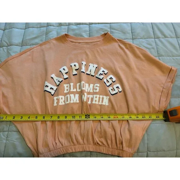 Cropped Top ~ Oversized~Women~Tee Shirt~Peach Size M - Picture 6 of 11